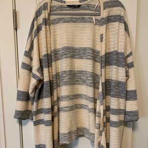 Cream and blue-grey striped cardigan 3/4 sleeves